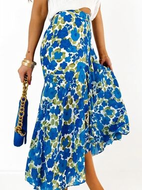 Blue Floral High-Low Skirt - Flattering Women's Summer Skirt